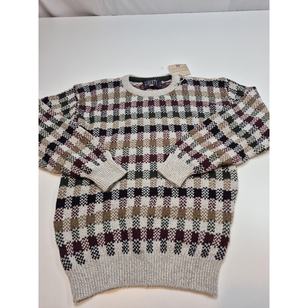 VTG Liberty Sweater Men's L Multicolor Cotton Crewneck Heavyweight Knit Made USA